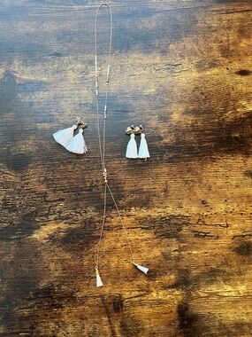 Delicate White Tassel Necklace and Earring Set - Women Jewelry